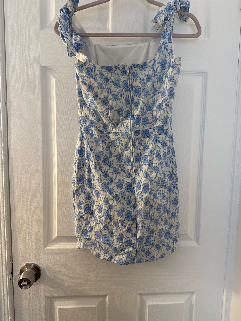 Trixxi Blue and White Floral Tie-Shoulder Mini Dress - Picture 5 of 7
